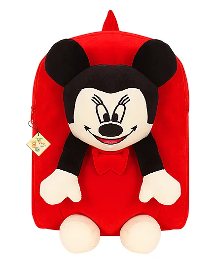 Frantic Premium Quality Soft Design Full Body Mickey Velvet Plush Bag For Kids Red - Height 13.7 Inches 