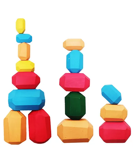 WONDRBOX  Wooden Sorting Stacking Rocks Multicolour - 25 Pieces