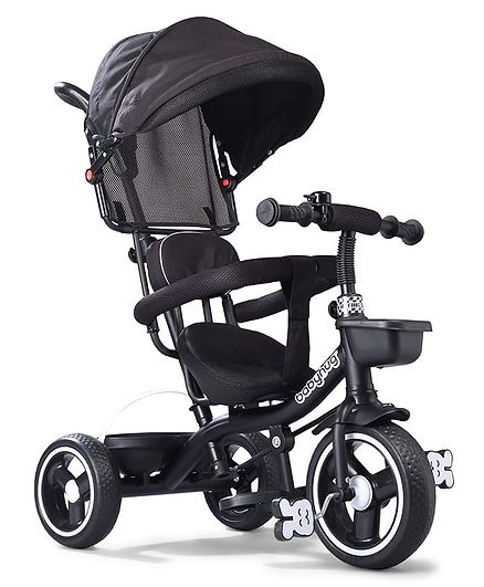 Babyhug  Plug & Play Stallion Tricycle With Parental Push Handle & Foldable Canopy - Black