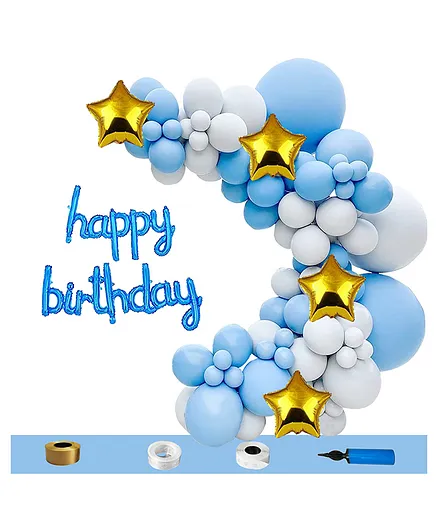 Shopperskart Happy Birthday Themed Foil Balloon Combo/Kit Blue - Pack Of 109