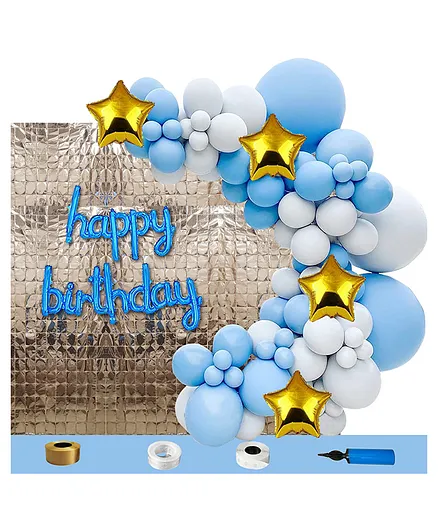 Shopperskart Happy Birthday Themed Foil Balloon Combo/Kit Blue Silver - Pack Of 111