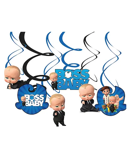 Shopperskart Baby Boss Swirls For Birthday Decoration Blue Black - Pack Of 12
