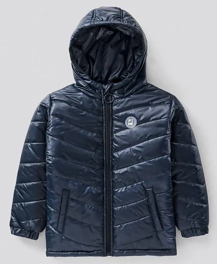 Pine Kids Hooded Full Sleeves Padded Jacket Solid- Navy Blue