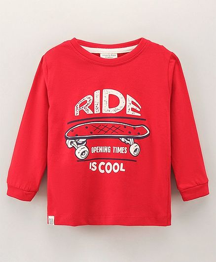 Ollypop Full Sleeves T-Shirt Text & Skate Print - Red