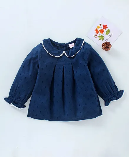 Babyhug Full Sleeves Top With Lace Detailing - Navy Blue