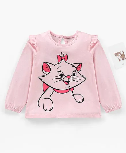 Babyhug Cotton Knit Full Sleeves Top With Frill Detailing & Marie Graphics - Pink
