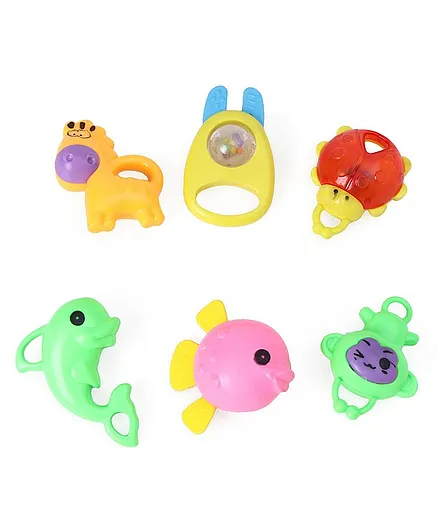 Bliss Kids Animal Shaped Rattles Pack of 6 - Multicolor