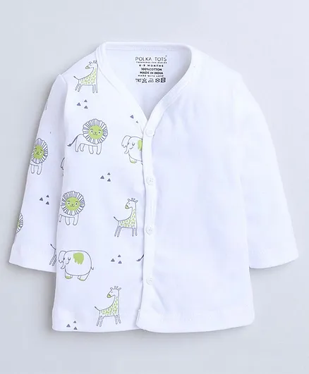 Polka Tots Full Sleeves Forest Animals Placement Print Vest - White