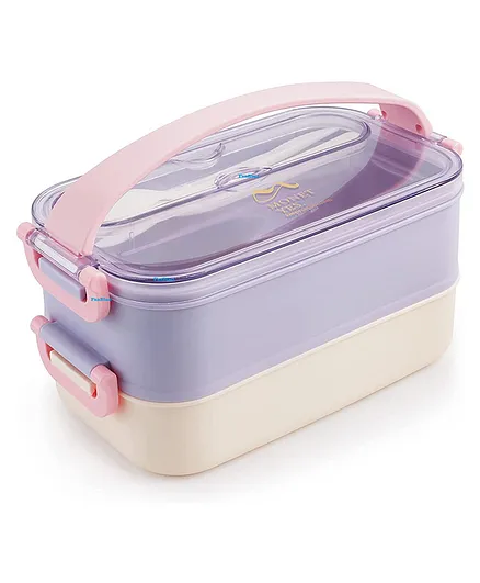 FunBlast Double Decker Stainless Steel Lunch Box with Spoon & Fork - Purple