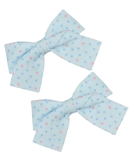 Funkrafts Set Of 2 Polka Dots Printed Bow Patched Hair Clips - Sky Blue