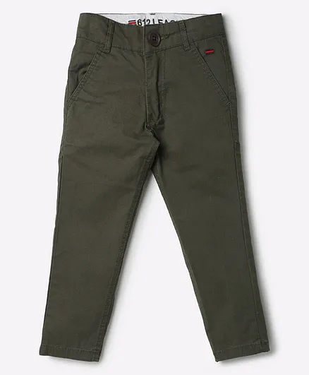 612 League Solid Button Closure Pants - Olive Green