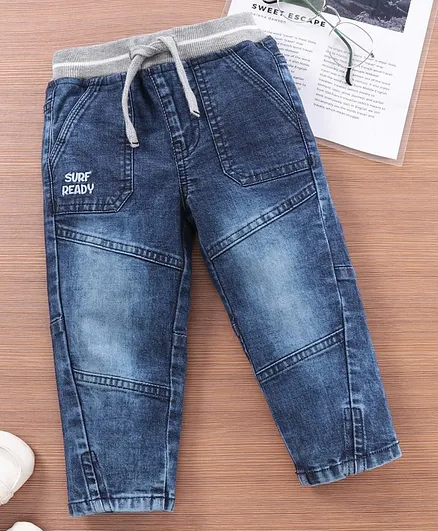 Babyhug Full Length Solid Color Denim Jeans - Blue