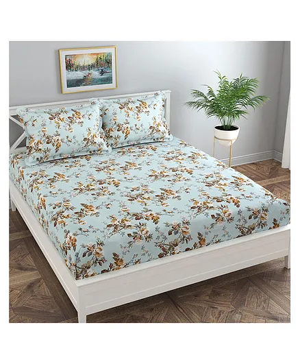 Florida Double Bedsheet With 2 Pillow Covers- Blue
