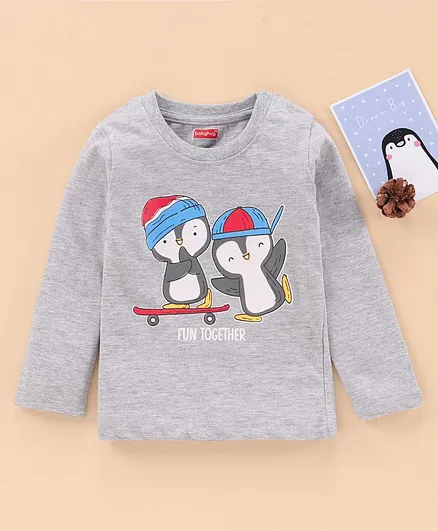 Babyhug Full Sleeves T-Shirt Penguins Print - Grey
