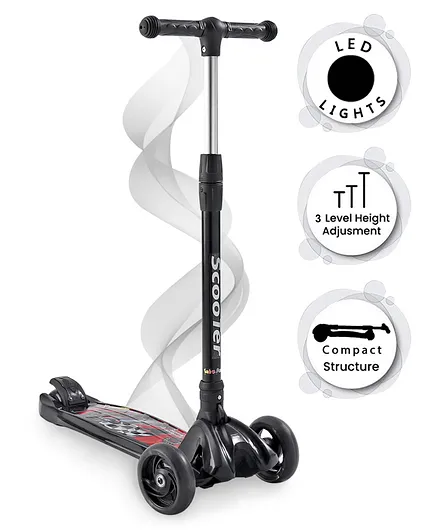 Foot To Floor Kids Scooter With LED Light 3 Level Height Adjustment - Black
