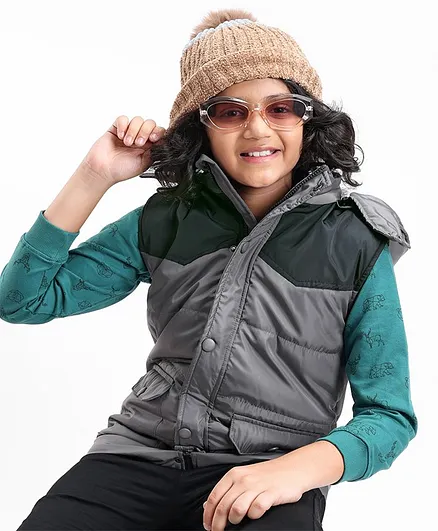 Pine Kids Sleeveless Light Winter Padded Jacket with Detachable Hoodie - Grey