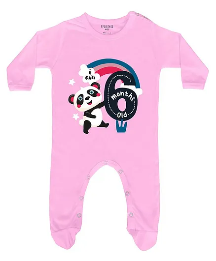 FFlirtygo Full Sleeves I Am Six Month Old Print Footed Romper - Pink