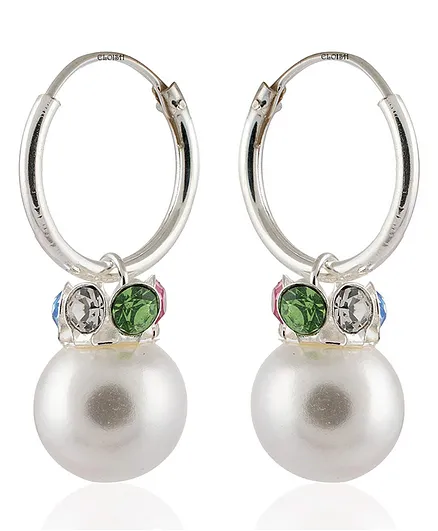 ELOISH 92.5 Sterling Silver Small Bali Hoop Pearl Earrings - Silver Green