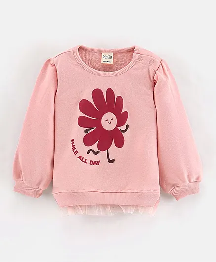 Bonfino Cotton Full Sleeve Sweatshirt Floral Print - Peach