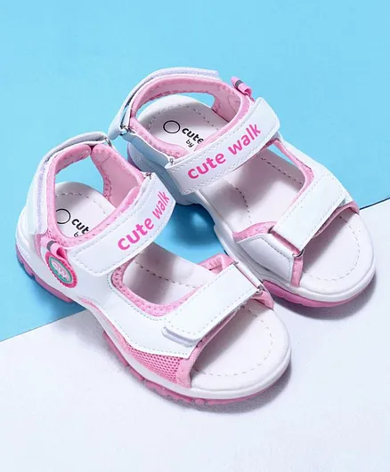Cute Walk by Babyhug Velcro Sandals Logo Print - White