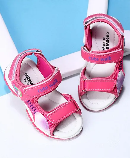 Cute Walk by Babyhug Velcro Sandals Logo Print - Fuchsia