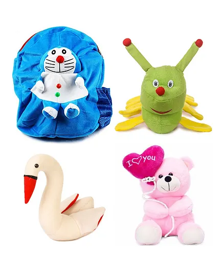 Deals India Toddler Blue Plush Doraemon Backpack Caterpillar Swan & Pink Balloon Teddy - Bag Height 15 Inches