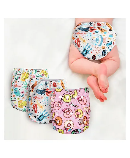 My NewBorn Washable Reusable Printed Cloth Diapers Pack Of 3 - Multicolour
