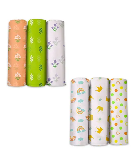 SuperBottoms 100% Cotton Printed Swaddle Wrap Pack Of 6 - Multicolor