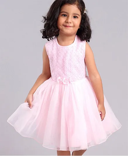 Babyhug Sleeveless Party Frock with Sequins & Corsage - Light Pink