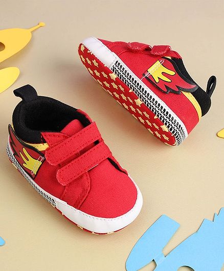 Kicks & Crawl Flaming Detail Strap Closure Shoes Style Booties - Red