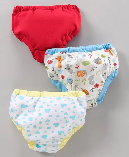 Ohms Cotton Animal & Heart Printed Bloomer Pack Of 3 - Red Blue & Yellow 