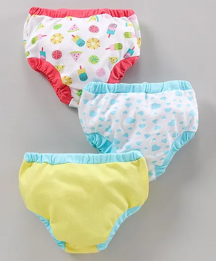 Ohms Cotton Watermelon & Heart Printed Bloomer Pack Of 3 - Red Blue & Yellow
