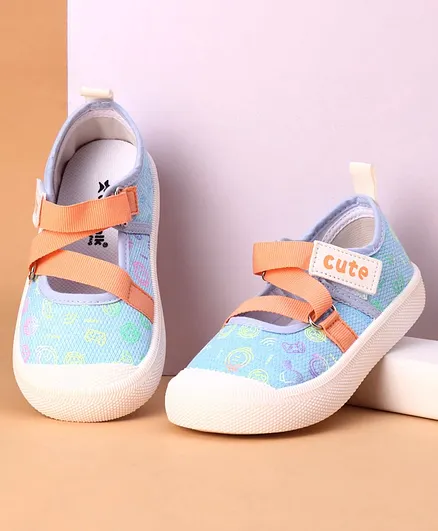 Cute Walk by Babyhug Casual Shoes With Velcro Closure Gaming Console Print - Sky Blue