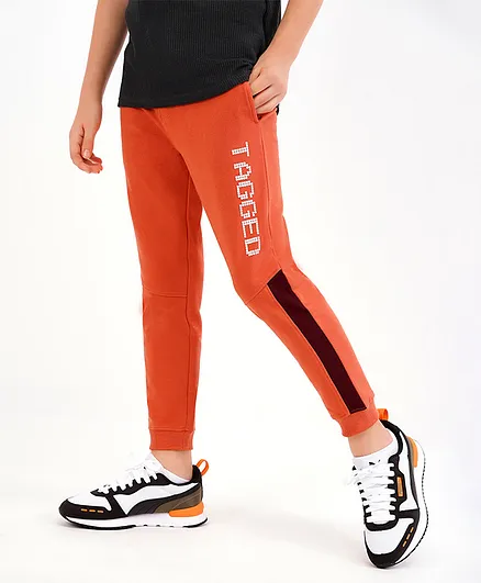 Primo Gino Full Length Cotton Trackpant Color Block & HD Print - Rust