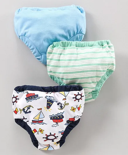 OHMS Cotton Panties Boats Print Pack of 3 - White Green Blue