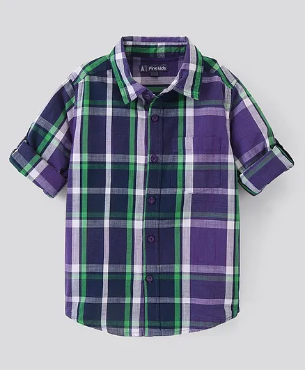Pine Kids Cotton Woven Full Sleeves Shirt Stripes Print - Purple