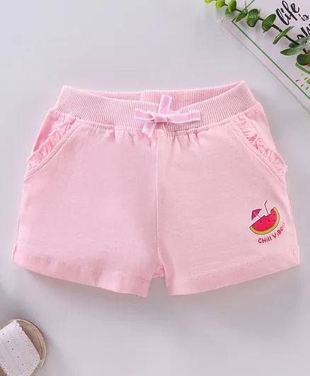 Babyhug Knit Mid Thigh Watermelon Printed Shorts - Pink