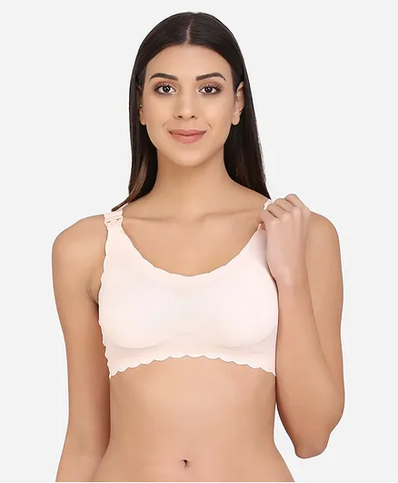 MAMMA PRESTO Full Coverage Seamless Micro Fabric Lightly Padded Breathable Maternity Bra With Hook Access - Peach