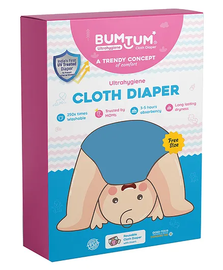 Bumtum Ultra Hygiene Free Size Reusable Cloth Diaper - Blue