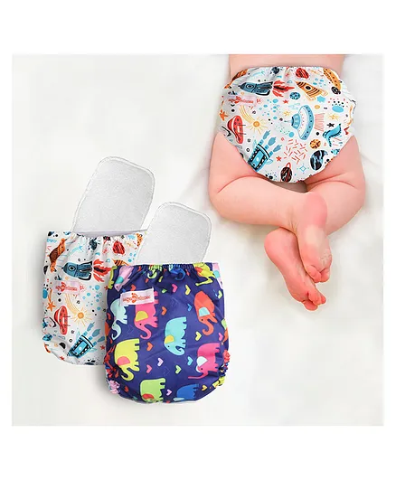 My NewBorn Washable Reusable Printed Cloth Diapers Pack Of 2 - Multicolour