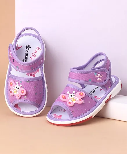 Cute Walk by Babyhug Velcro Closure Sandals Bee Applique - Purple