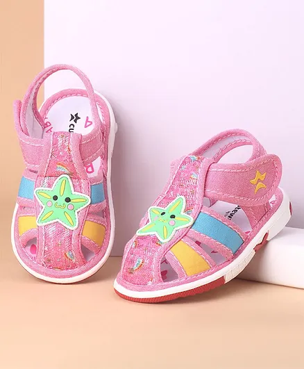 Cute Walk by Babyhug Velcro Closure Sandals Star Applique - Fuchsia
