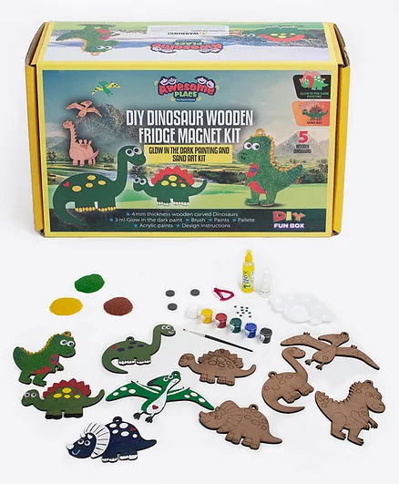 Awesome Place MDF Dinosaur Fridge Magnet Painting & Glow In The Dark Art Craft DIY Kit - Multicolor