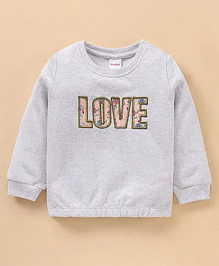 Babyhug Full Sleeves Cotton Sweatshirt With Graphics Love Embroidery- Grey