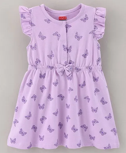 Buy Babyhug 100% Cotton Cap Sleeves Frock Butterfly Print With Bow ...