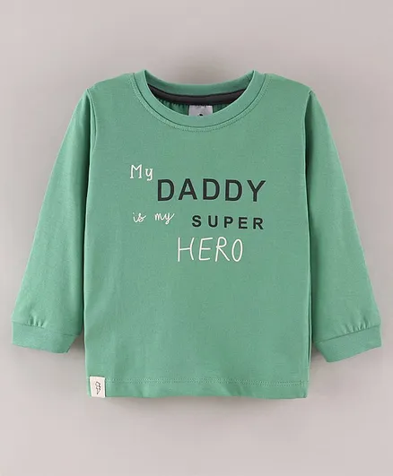 Ollypop Cotton Knit Full Sleeves T-Shirt Text Printed - Green