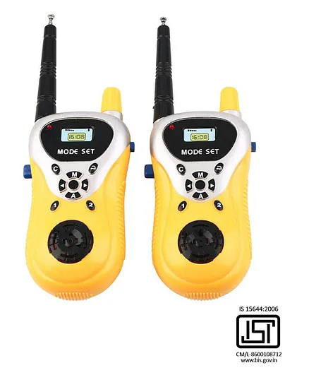 Planet of Toys Kids Walkie Talkie With 2 Player System Toy Interphone Extendable Antenna for Extra Range Upto 100 Meters - Yellow