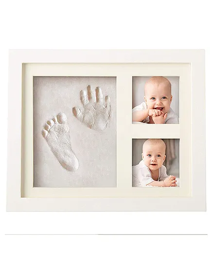 VISMIINTREND Baby Clay Hand and Footprint Mud Kit with 2 Picture Slots and Decorative Ornaments - White
