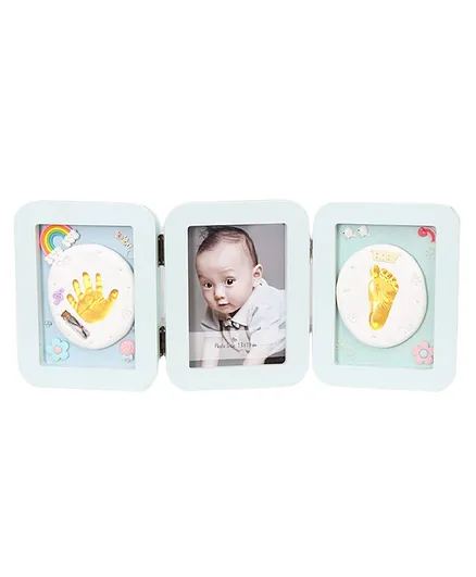Vismiintrend Foldable Baby Picture Frame with Clay Handprint and Footprint Impressions - Blue