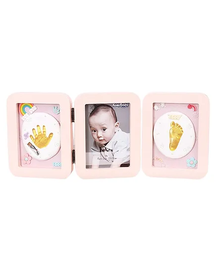 VISMIINTREND Foldable Baby Picture Frame with Clay Handprint and Footprint Impressions - Pink
